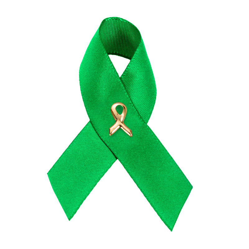 Bulk Satin Green Ribbon Awareness Pins - The Awareness Company