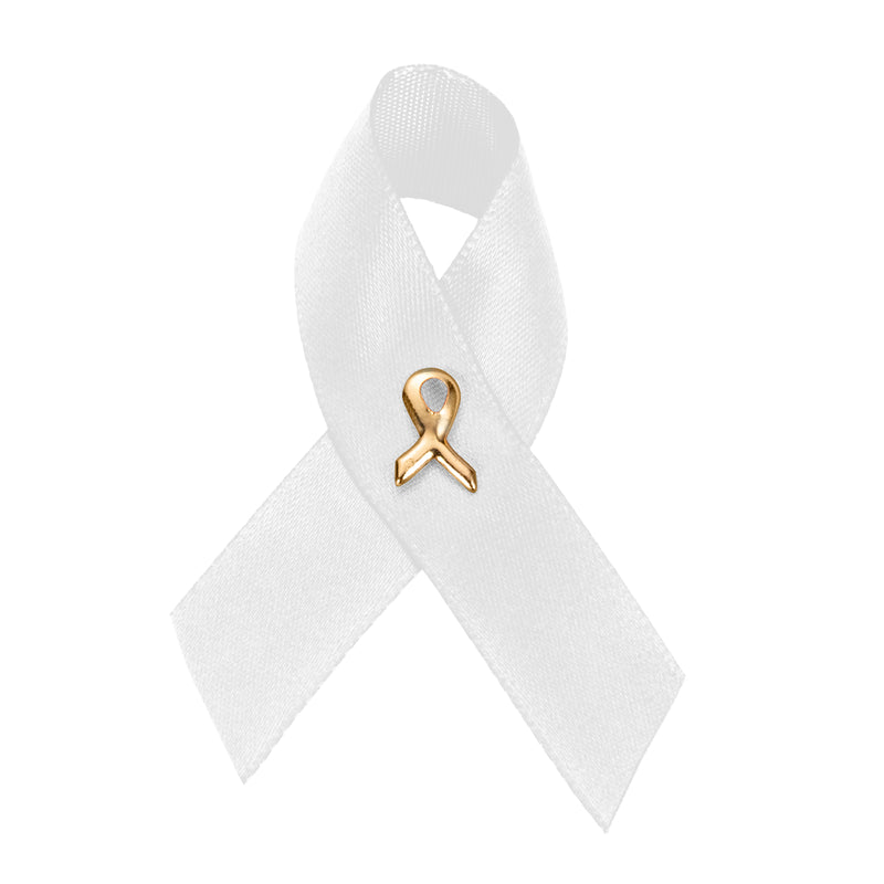 Bulk Satin White Ribbon Awareness Pins, Bulk Lung Cancer Ribbon Pins - The Awareness Company