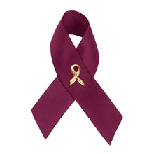 Load image into Gallery viewer, Bulk Satin Burgundy Ribbon Awareness Pins Bulk - The Awareness Company