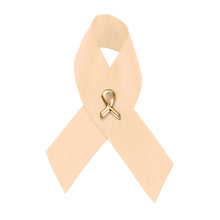 Load image into Gallery viewer, Bulk Peach Ribbon Awareness Satin Pins - The Awareness Company