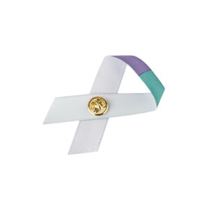 Bulk Satin Teal and Purple Ribbon Pins for Suicide, Sexual Assault - The Awareness Company
