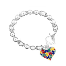 Load image into Gallery viewer, Autism Colored Puzzle Piece Heart Beaded Charm Bracelets - The Awareness Company