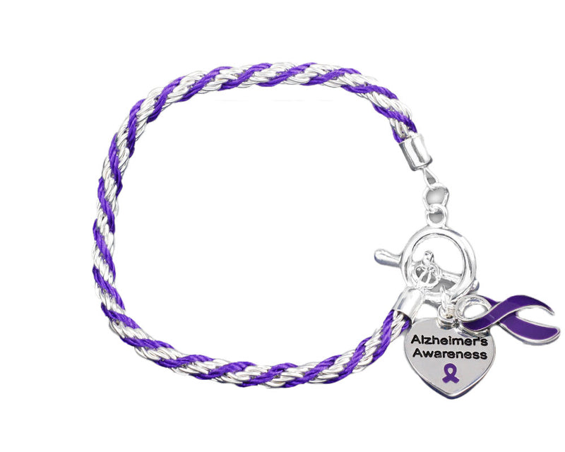 Bulk Alzheimer's Purple Ribbon Rope Bracelets - The Awareness Company