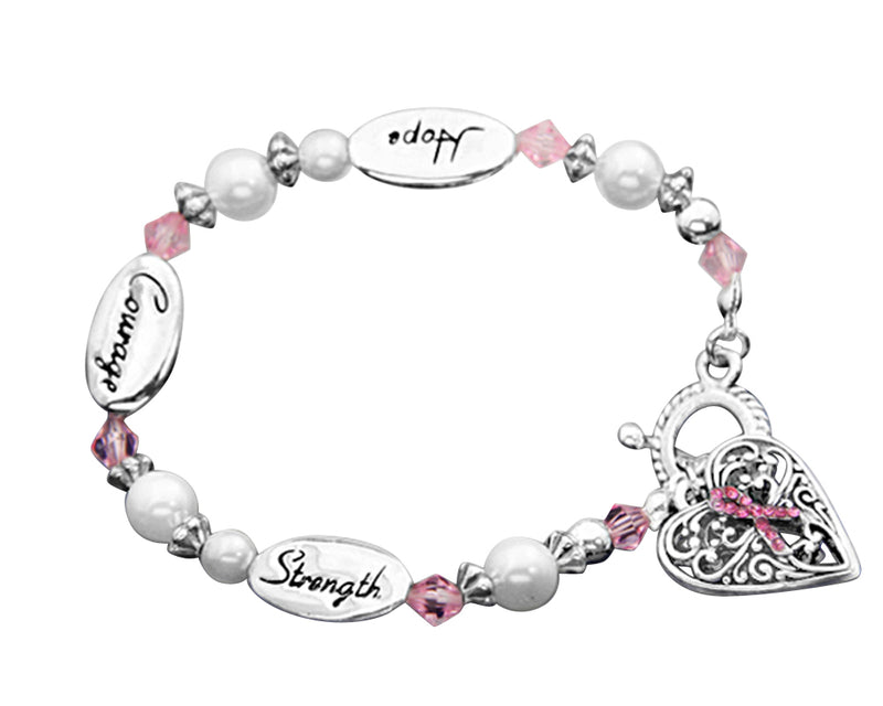 Hope Strength Courage Pink Ribbon Bracelets - The Awareness Company