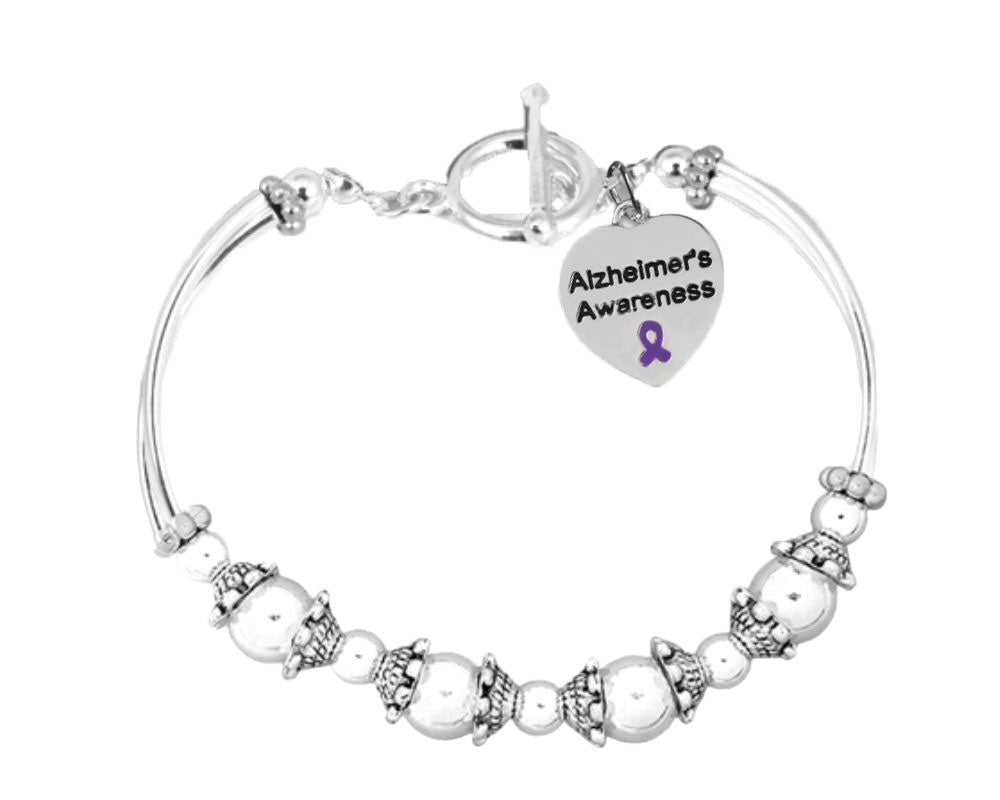Bulk Alzheimer's Purple Ribbon Partial Beaded Bracelets - The Awareness Company