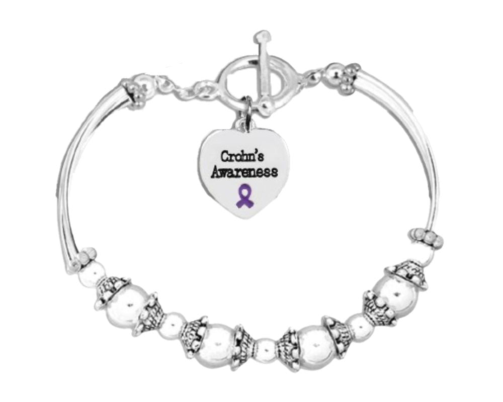 Bulk Crohn's Disease Purple Ribbon Partial Beaded Bracelets - The Awareness Company