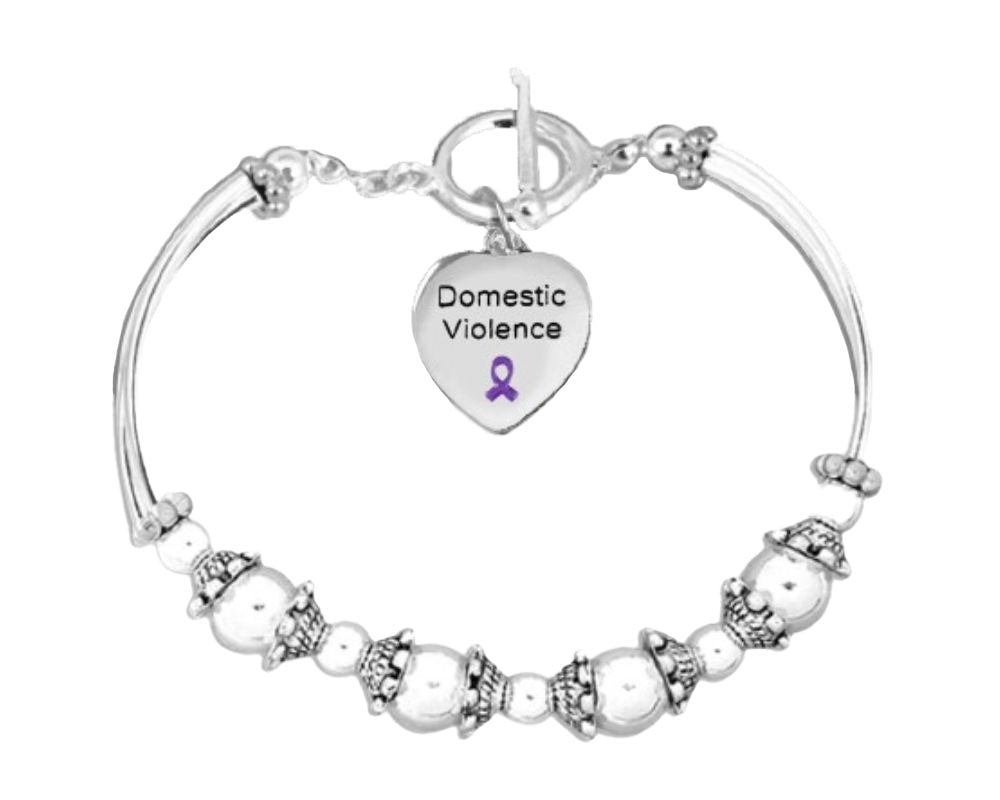 Bulk Domestic Violence Purple Ribbon Partial Beaded Bracelets - The Awareness Company