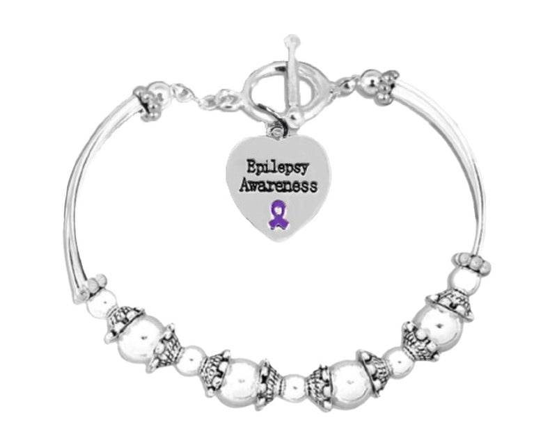 Bulk Epilepsy Purple Ribbon Partial Beaded Bracelets - The Awareness Company