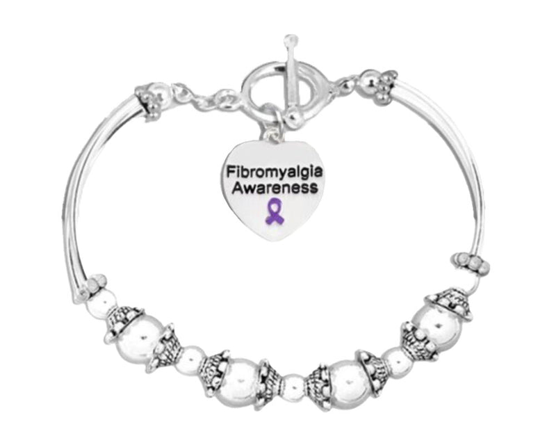 Bulk Fibromyalgia Purple Ribbon Partial Beaded Bracelets - The Awareness Company