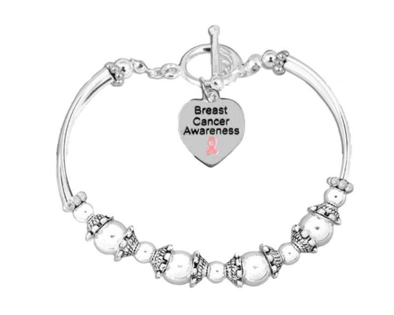  Heart Charm Breast Cancer Awareness Partial Beaded Bracelets for Breast Cancer - The Awareness Company
