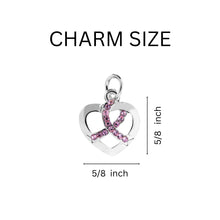 Load image into Gallery viewer, Crystal Pink Ribbon Heart Charm Silver Chunky Charm Bracelets, Bulk Pink Ribbon - The Awareness Company