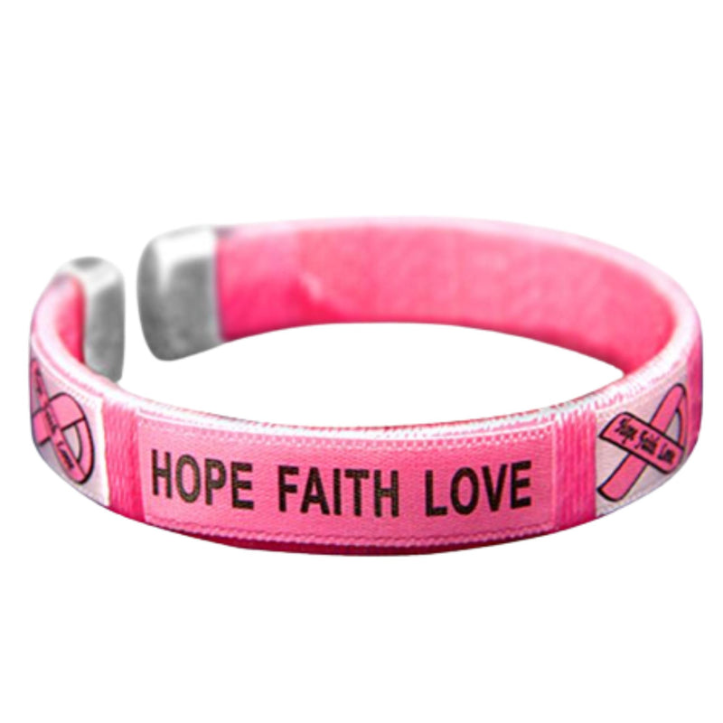 Hope, Faith, Love Pink Ribbon Bangle Bracelets - The Awareness Company
