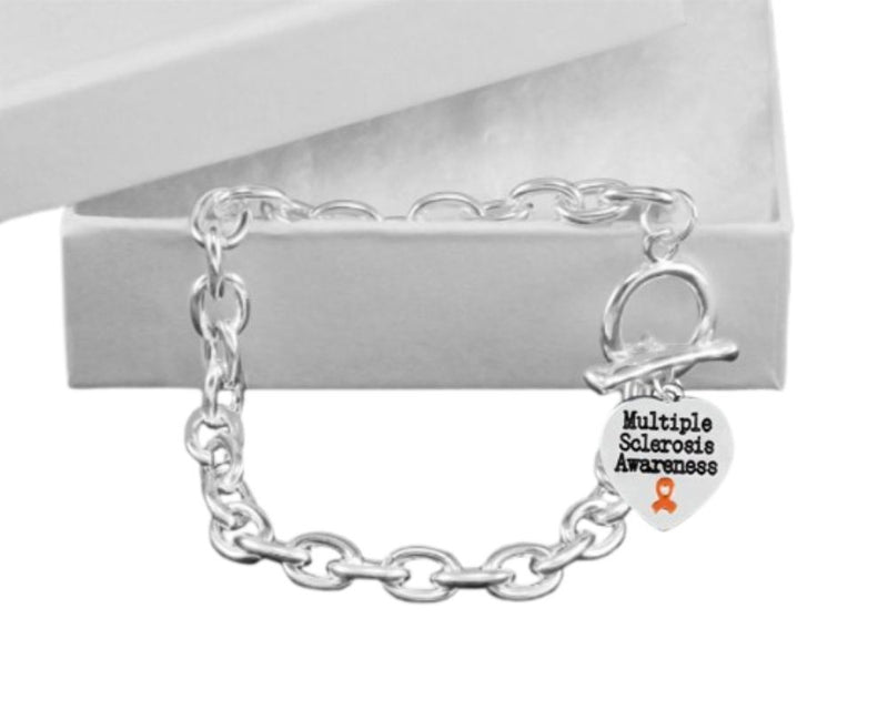 Bulk Multiple Sclerosis Awareness Heart Charm Chained Style Chunky Bracelets - The Awareness Company