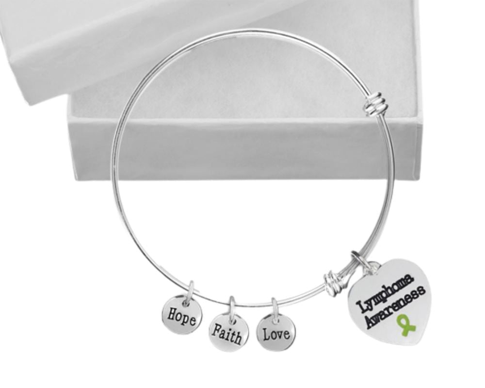 Bulk Lymphoma Awareness Heart Charm Retractable Bracelets - The Awareness Company