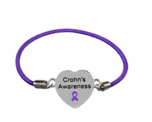 Load image into Gallery viewer, Bulk Purple Ribbon Crohn&#39;s Disease Awareness Heart Stretch Bracelets - The Awareness Company