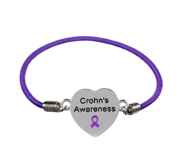 Bulk Purple Ribbon Crohn's Disease Awareness Heart Stretch Bracelets - The Awareness Company