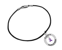 Load image into Gallery viewer, Bulk Purple Ribbon Crohn&#39;s Disease Awareness Black Leather Cord Bracelets - The Awareness Company