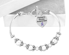 Load image into Gallery viewer, Bulk Pediatric Stroke Charm Blue &amp; Purple Ribbon Partial Beaded Bracelets - The Awareness Company