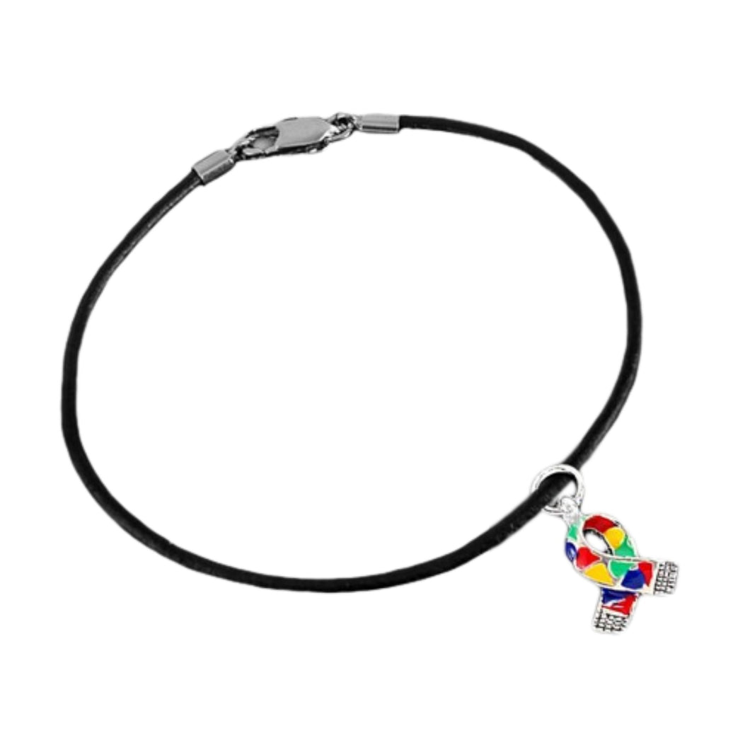 Bulk Autism Awareness Ribbon Leather Cord Bracelets - The Awareness Company