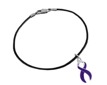 Load image into Gallery viewer, Bulk Large Size Purple Ribbon Charm Black Cord Bracelets - The Awareness Company