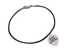 Load image into Gallery viewer, Bulk Crystal Pink Ribbon Heart Charm Leather Cord Bracelets, Breast Cancer Jewelry - The Awareness Company