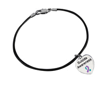 Load image into Gallery viewer, Suicide Awareness Heart Leather Cord Bracelets Bulk - The Awareness Company
