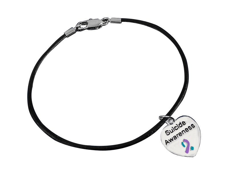 Suicide Awareness Heart Leather Cord Bracelets Bulk - The Awareness Company