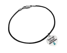 Load image into Gallery viewer, Bulk Teal Ribbon Ovarian Cancer Awareness Charm Black Cord Bracelets - The Awareness Company