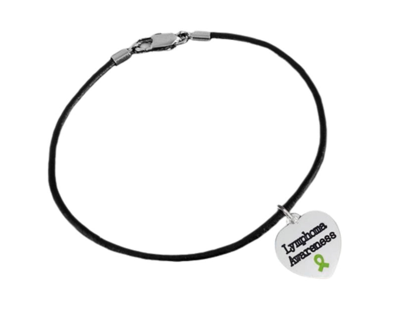 Bulk Lymphoma Awareness Lime Green Ribbon Heart Leather Cord Bracelets - The Awareness Company