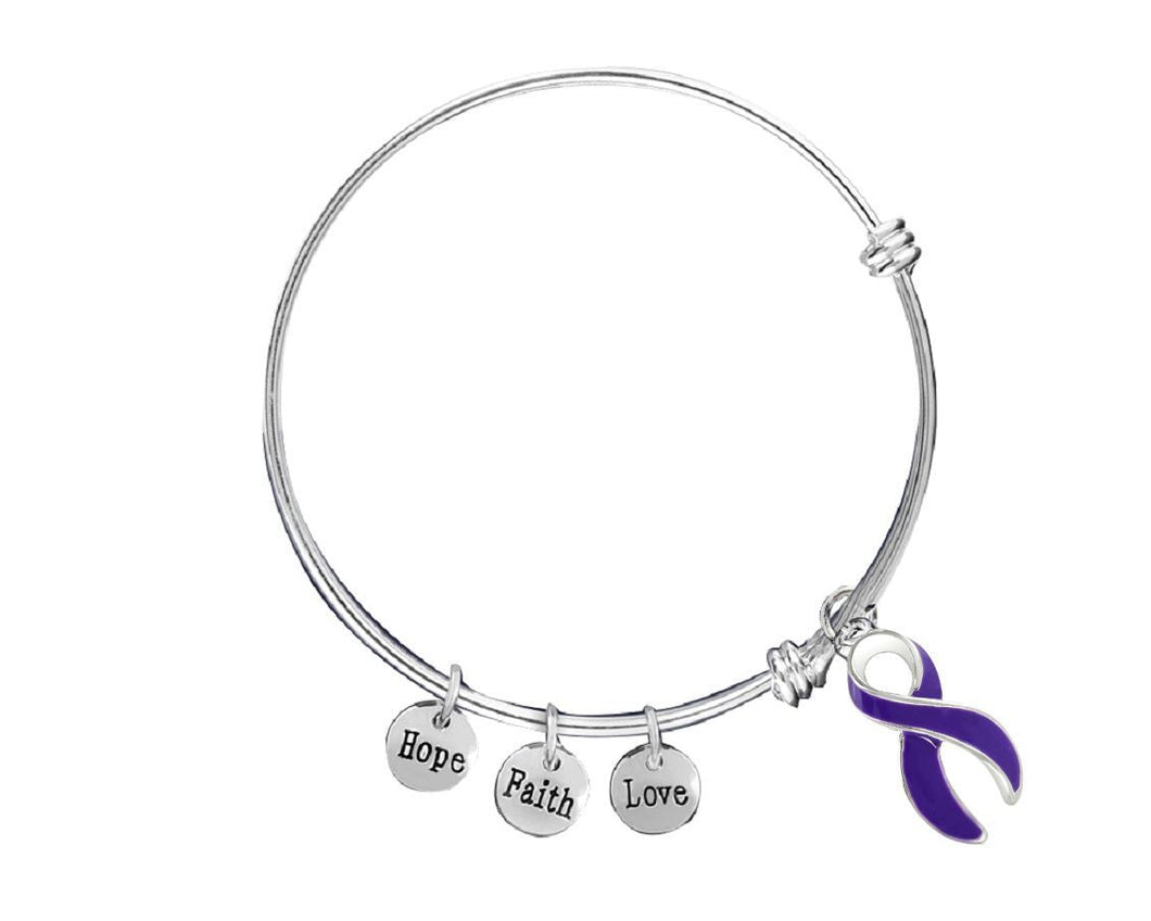 Bulk Large Size Purple Ribbon Retractable Charm Bracelet - The Awareness Company