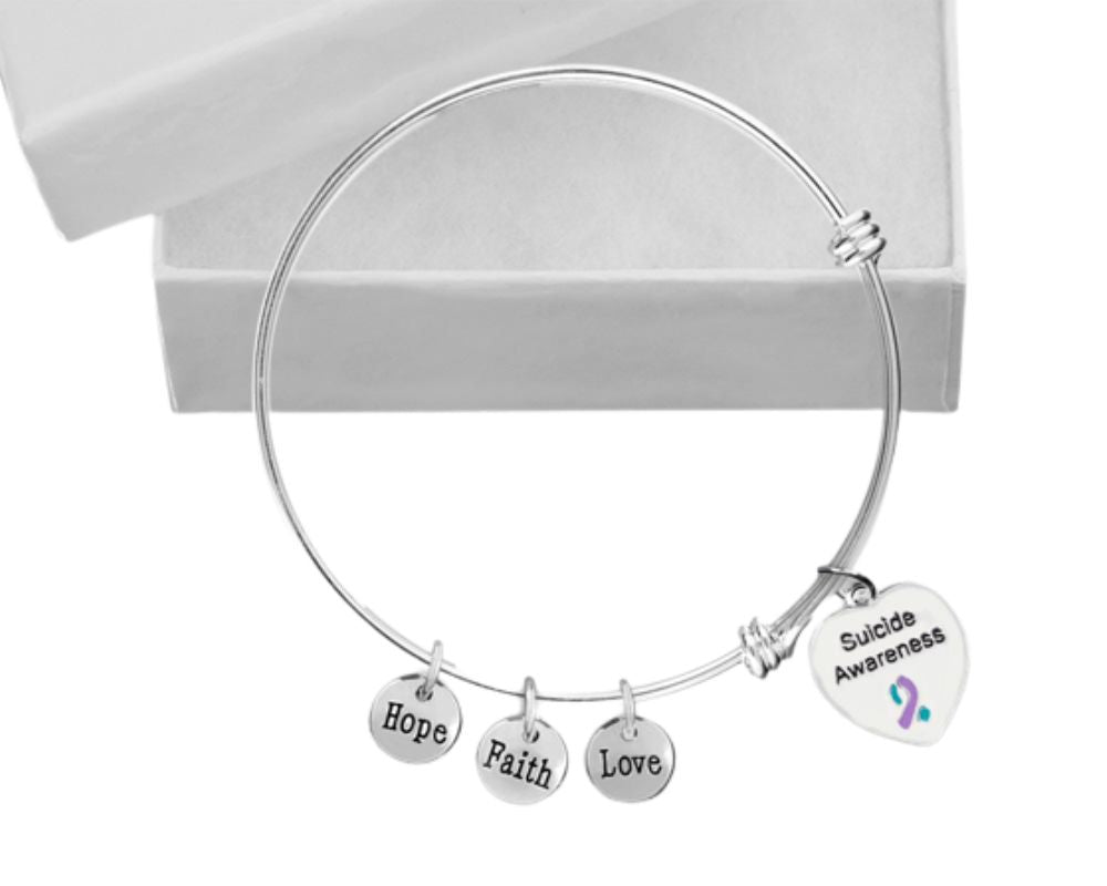 Bulk Suicide Awareness Heart Retractable Charm Bracelets - The Awareness Company