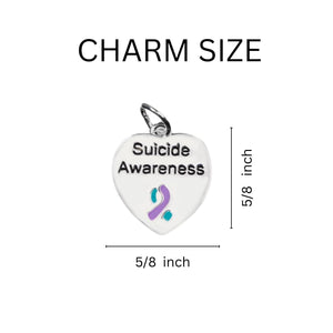 Bulk Suicide Awareness Teal & Purple Ribbon Heart Keychains, Gift - The Awareness Company