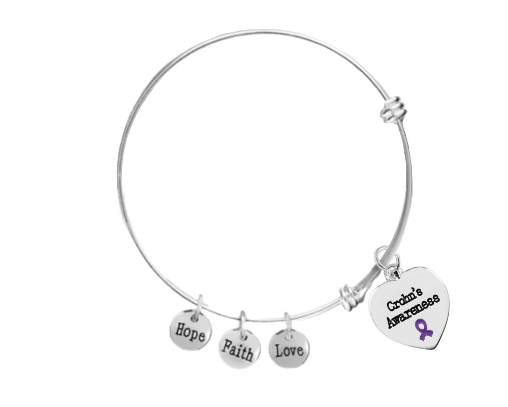 Bulk Crohn's Disease Awareness Heart Charm Retractable Bracelets - The Awareness Company