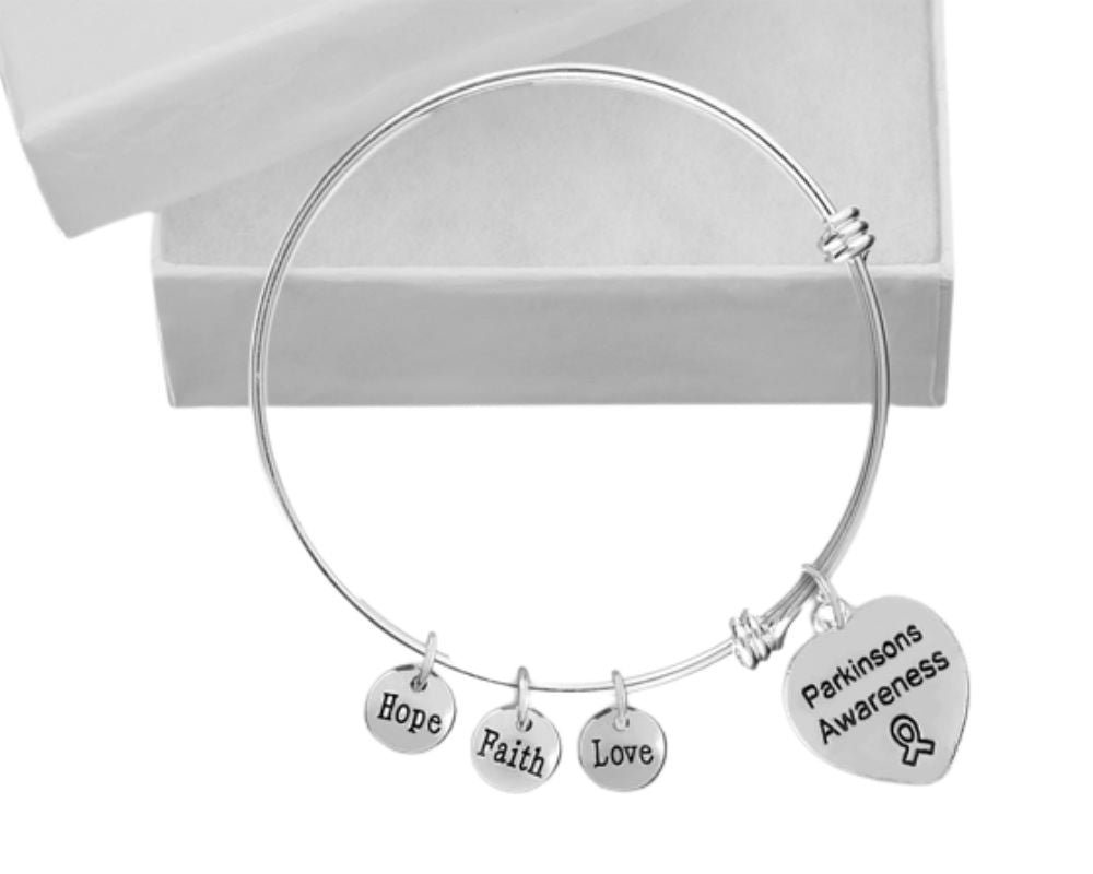 Bulk Parkinson's Disease Awareness Heart Retractable Charm Bracelets - The Awareness Company