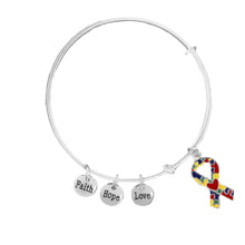 Load image into Gallery viewer, Bulk Autism Ribbon with Red Heart Design Retractable Bracelets - The Awareness Company