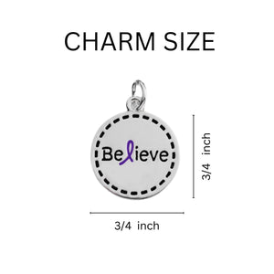 Bulk Round Believe Charm Purple Ribbon Link Style Chunky Bracelets - The Awareness Company