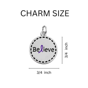 Round Believe Purple Ribbon Hanging Charms - The Awareness Company