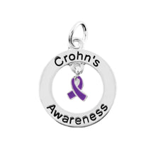 Load image into Gallery viewer, Crohn&#39;s Disease Circle Charms Wholesale, Purple Ribbon Pendants - The Awareness Company