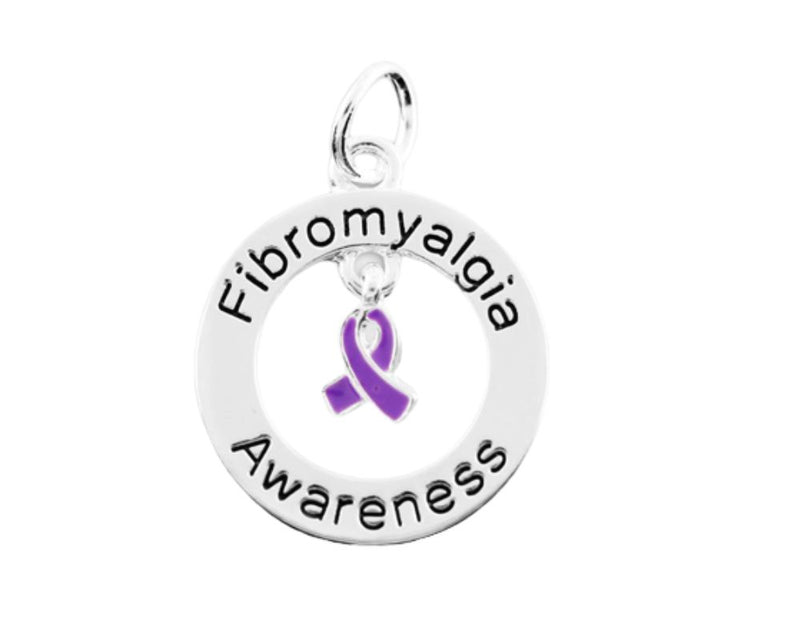 Fibromyalgia Circle Charms Wholesale, Bulk Purple Ribbon Pendants - The Awareness Company