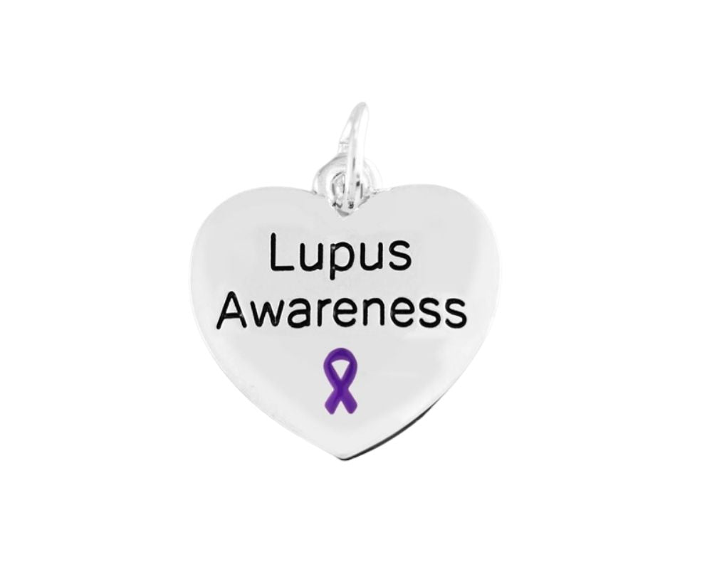 Lupus Awareness Heart Charms Wholesale, Purple Ribbon Pendants - The Awareness Company