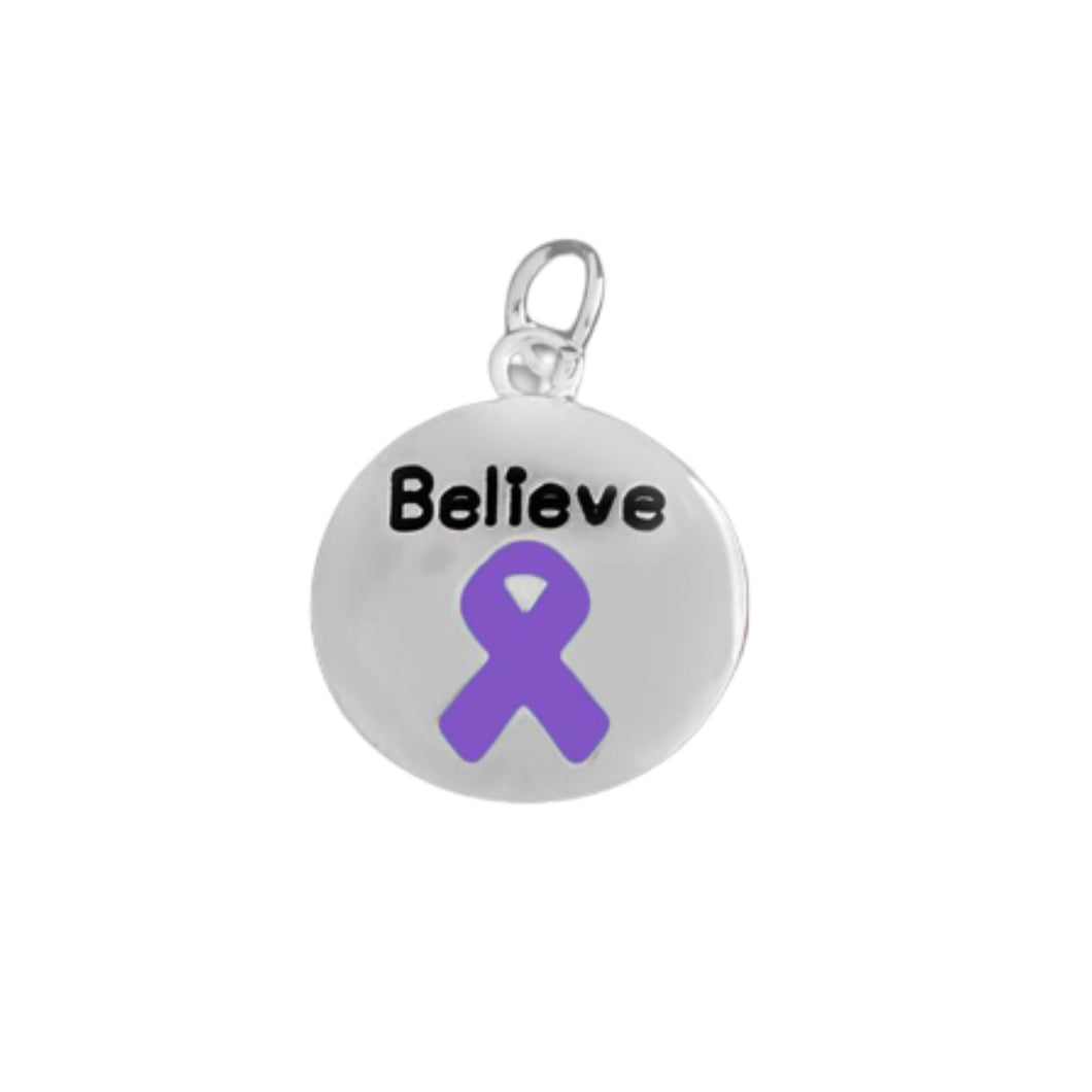 Circle Believe Purple Ribbon Charms Wholesale, Cancer Pendants - The Awareness Company
