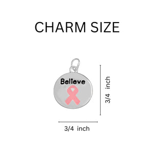 Bulk Pink Ribbon Circle Believe Necklaces - The Awareness Company