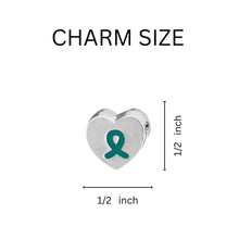 Load image into Gallery viewer, Bulk Heart Teal Ribbon Key Chain - The Awareness Company