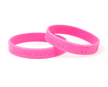 Load image into Gallery viewer, 12 Boobie Buddies Hot Pink Silicone Bracelets on Peg Cards (12 Cards, 24 Bracelets) - The Awareness Company