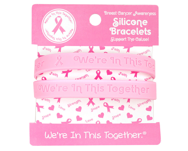 Pink Silicone Breast Cancer Bracelets on Cards - The Awareness Company