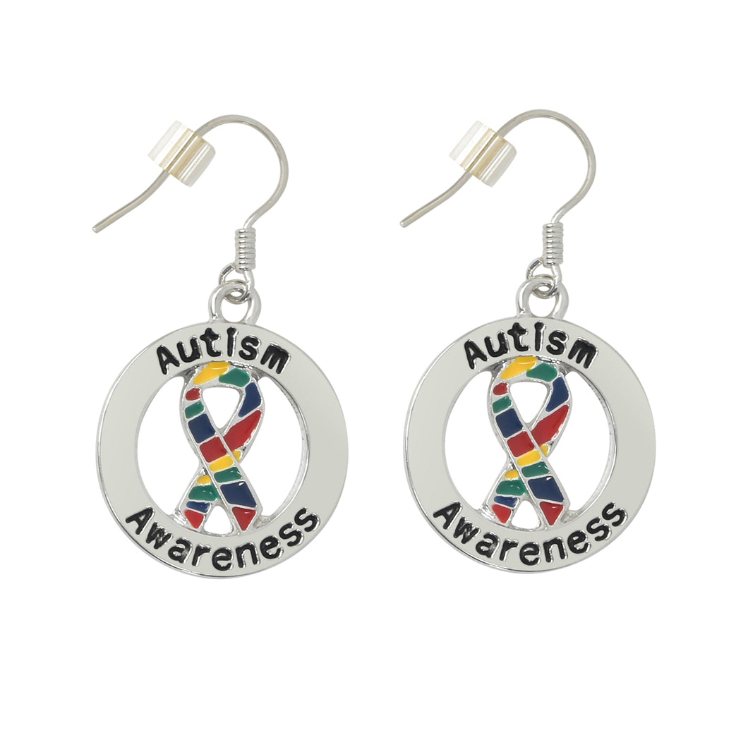 Bulk Autism Awareness Round Charm Hanging Earrings - The Awareness Company
