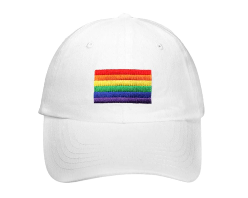 Rectangle Rainbow Gay Pride Flag Hats in White - The Awareness Company