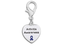 Load image into Gallery viewer, Arthritis Awareness Blue Ribbon Heart Hanging Charms - The Awareness Company