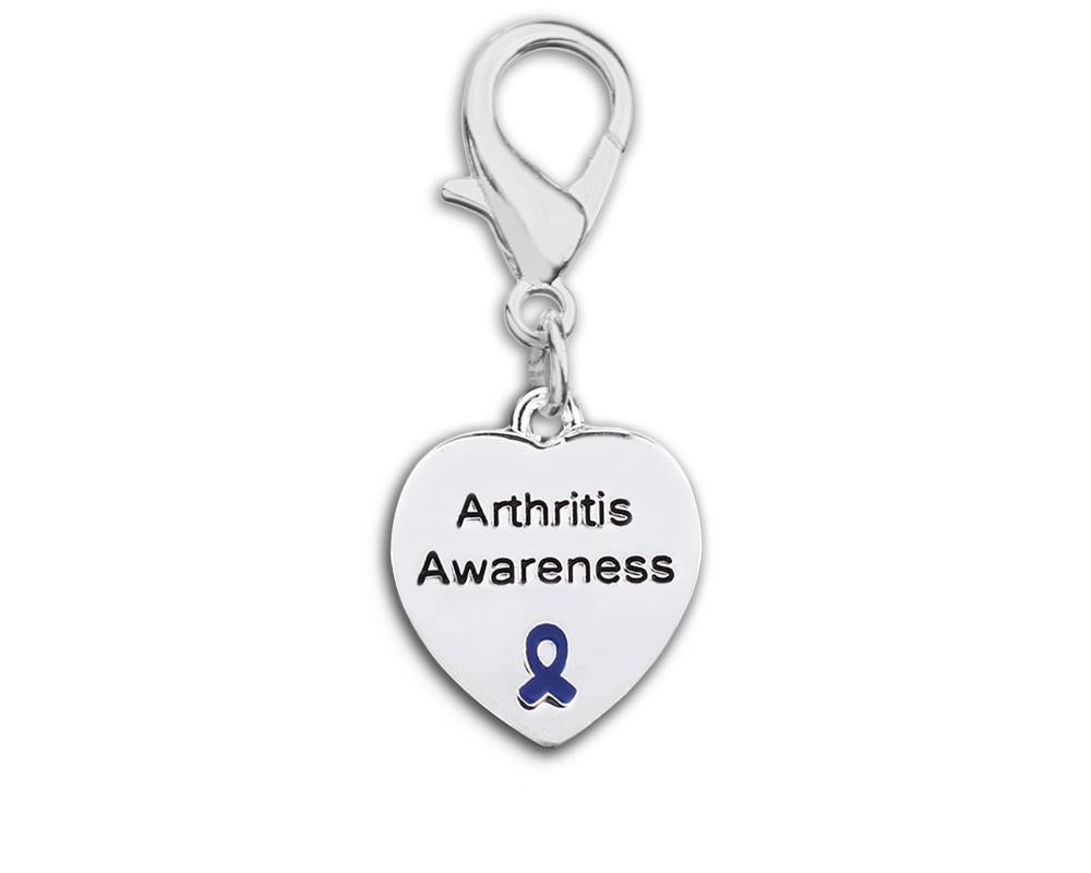 Arthritis Awareness Blue Ribbon Heart Hanging Charms - The Awareness Company