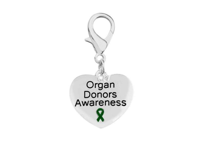 Bulk Organ Donors Green Ribbon Heart Hanging Charms - The Awareness Company